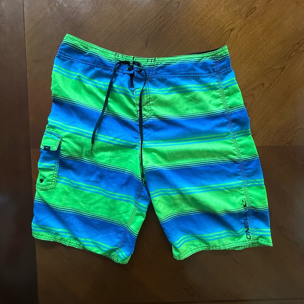 O'Neill Hybrid Green and Blue Shorts with Vibrant Stripes